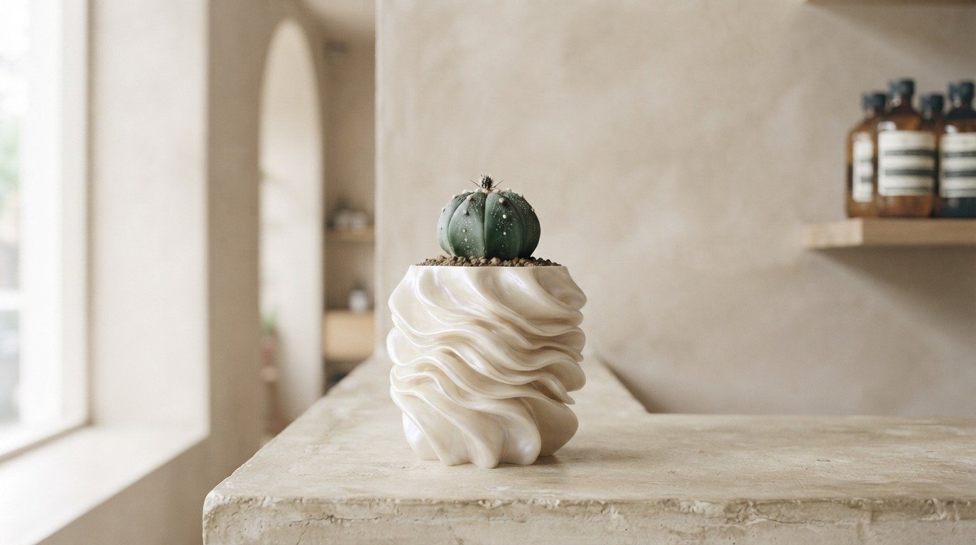 Concentric Travertine Planter & Star Cactus